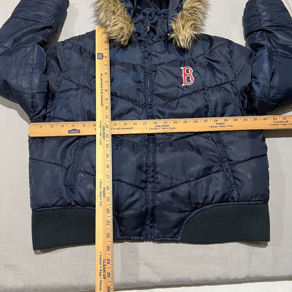 G-III Sports Carl Banks Womens Blue Boston Red Sox Faux Fur Puffer Jacket XL - Picture 8 of 8